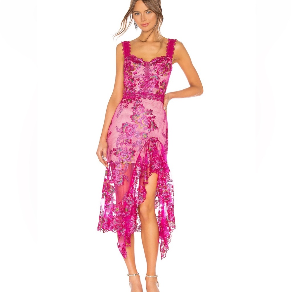 Bronx & Banco Eva Pink Lace Midi Dress